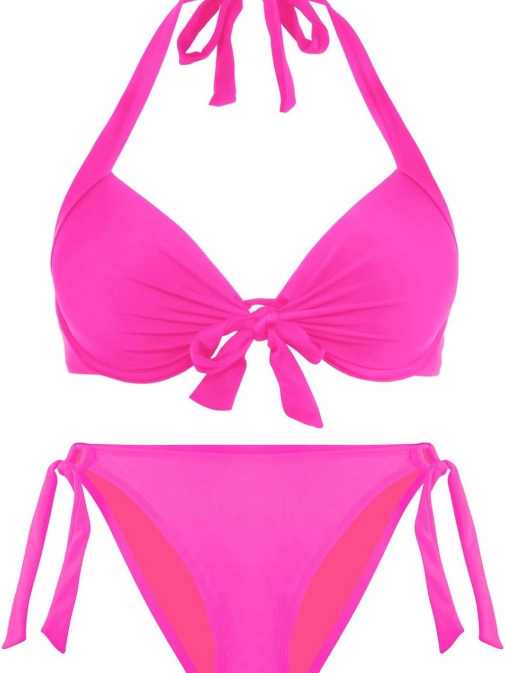 Halter Tie-Front Bikini Set in Hot Pink